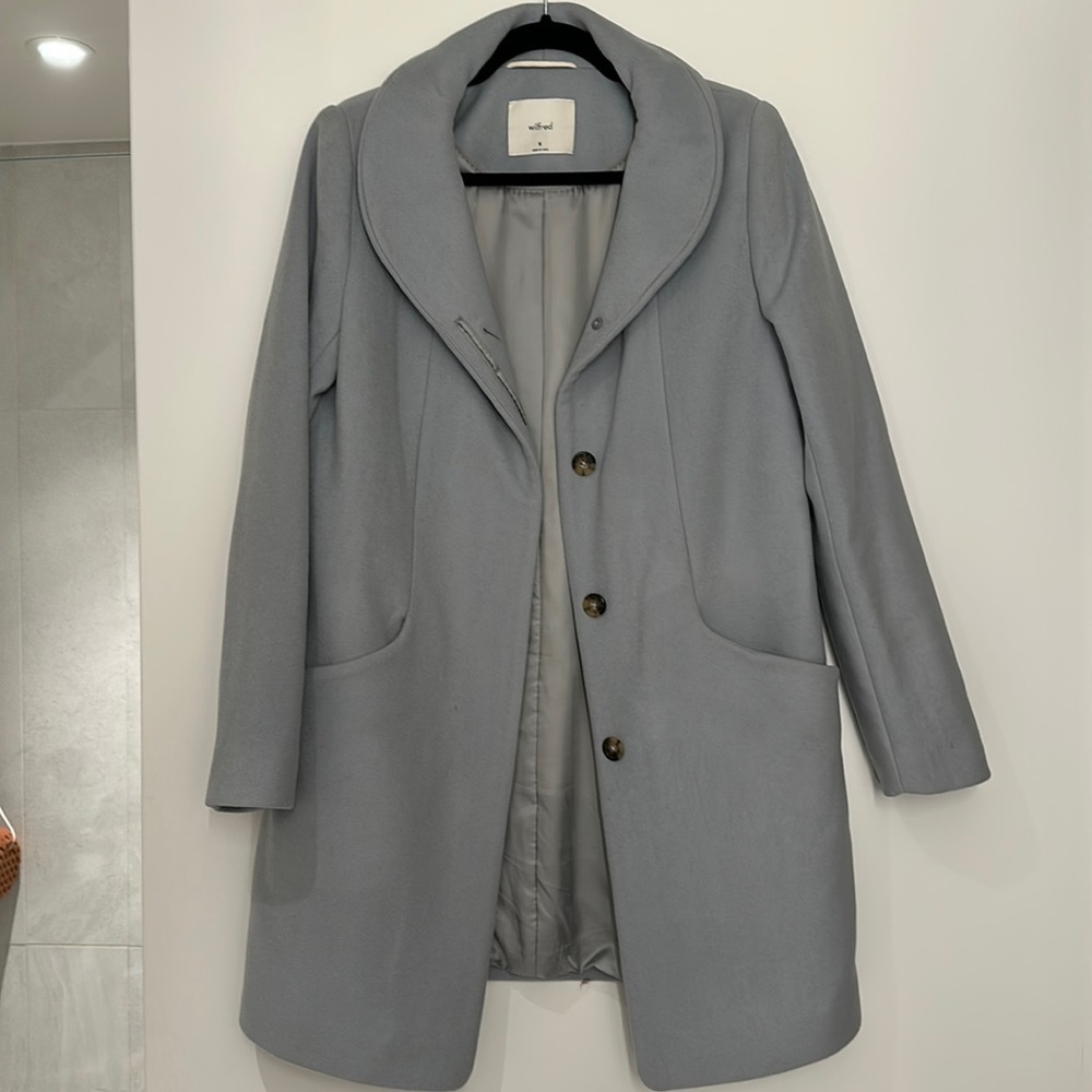 Aritzia Wilfred Cocoon Baby Blue Mid-length, wool-cashmere Coat